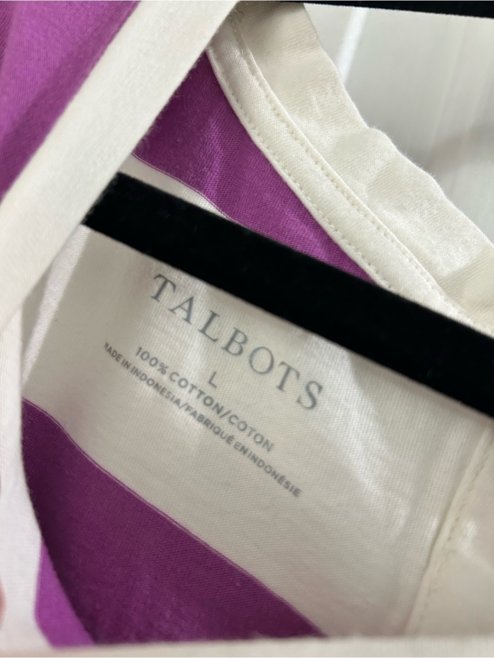 Talbots 100% Cotton Purple & White Striped Top Size Large - Picture 4 of 4